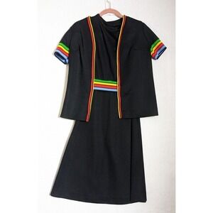 Toni Todd Dress Striped 2 Pc Jacket Size XS See Measurements Black Rainbow